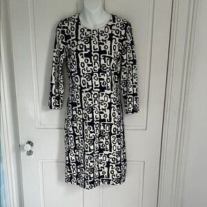 J. McLaughlin Navy and Cream Long Sleeve Catalina Cloth Dress size small